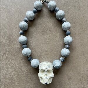 Gray and White Skull Pendant Necklace